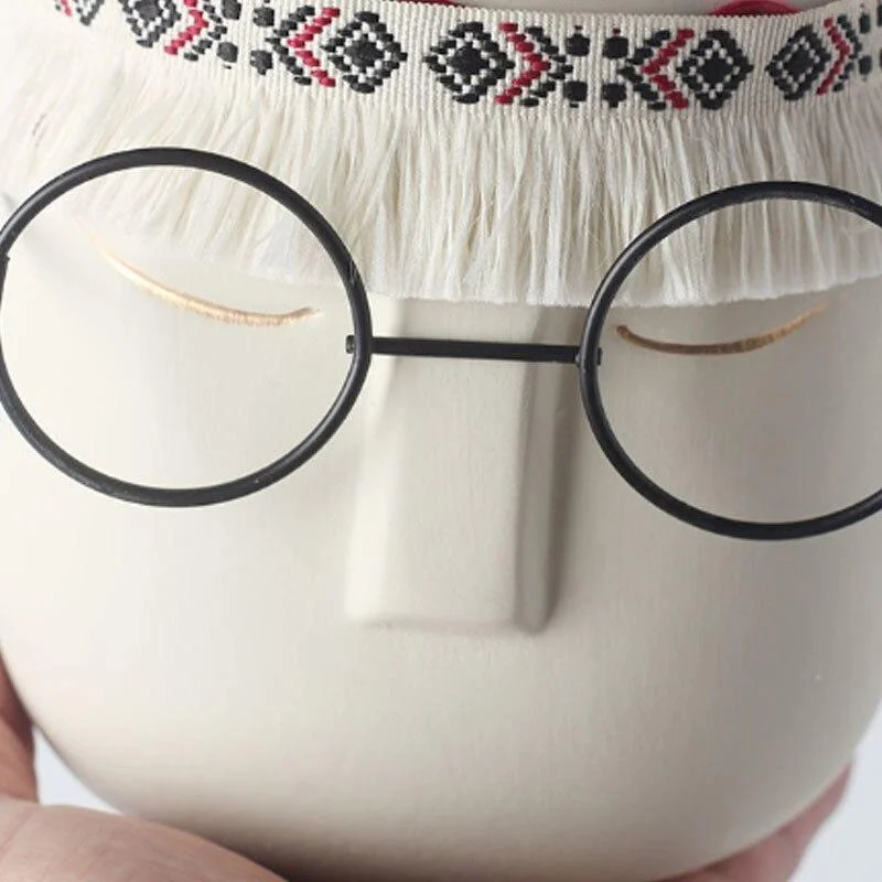 Ceramic Abstract Sleeping Face Planter with Headband and Glasses -
