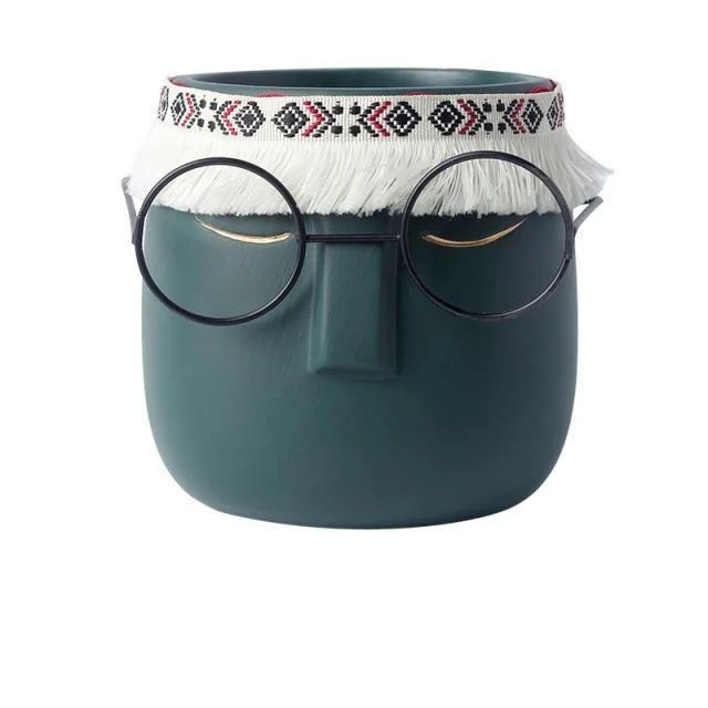 Ceramic Abstract Sleeping Face Planter with Headband and Glasses -