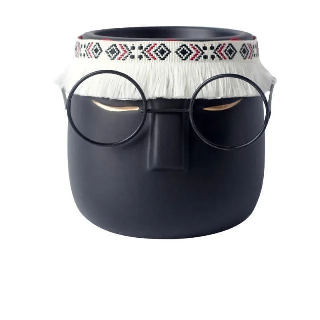 Ceramic Abstract Sleeping Face Planter with Headband and Glasses -