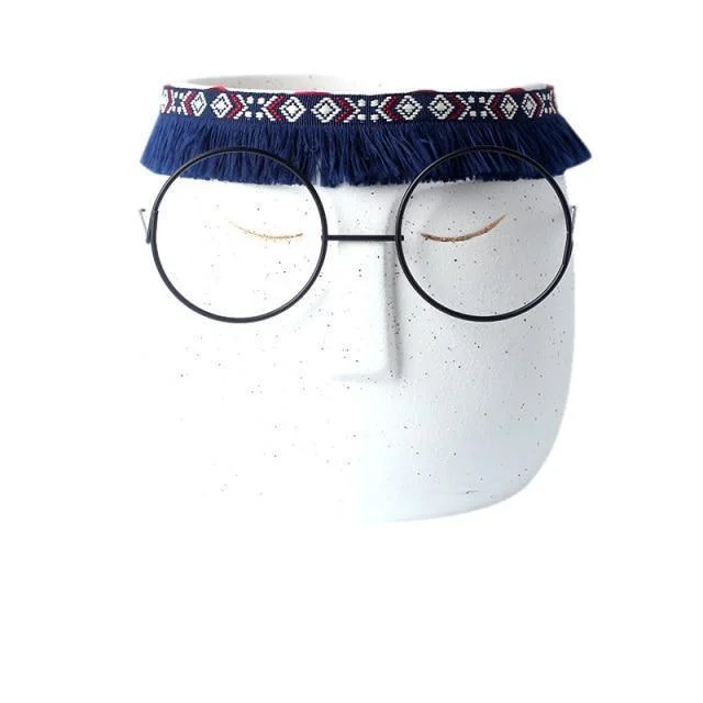 Ceramic Abstract Sleeping Face Planter with Headband and Glasses -