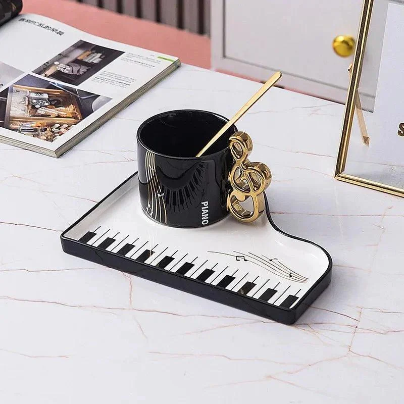 Ceramic Black and White Piano Coffee Cup & Saucer Set -  - #tag1#
