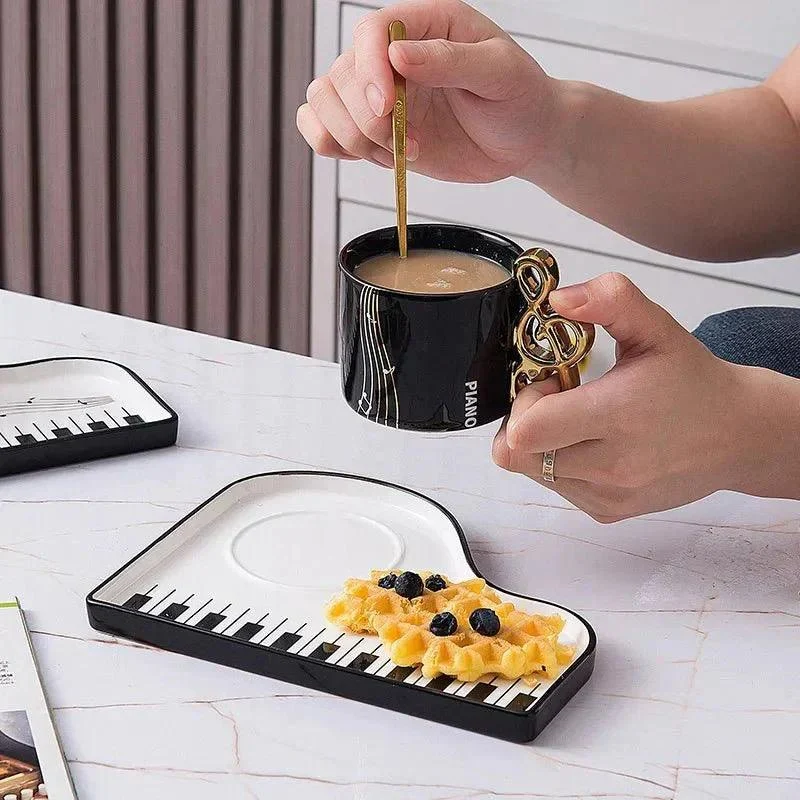 Ceramic Black and White Piano Coffee Cup & Saucer Set -  - #tag1#