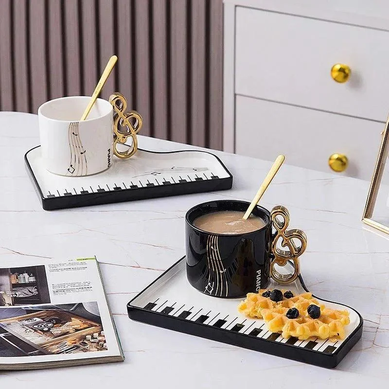 Ceramic Black and White Piano Coffee Cup & Saucer Set -  - #tag1#