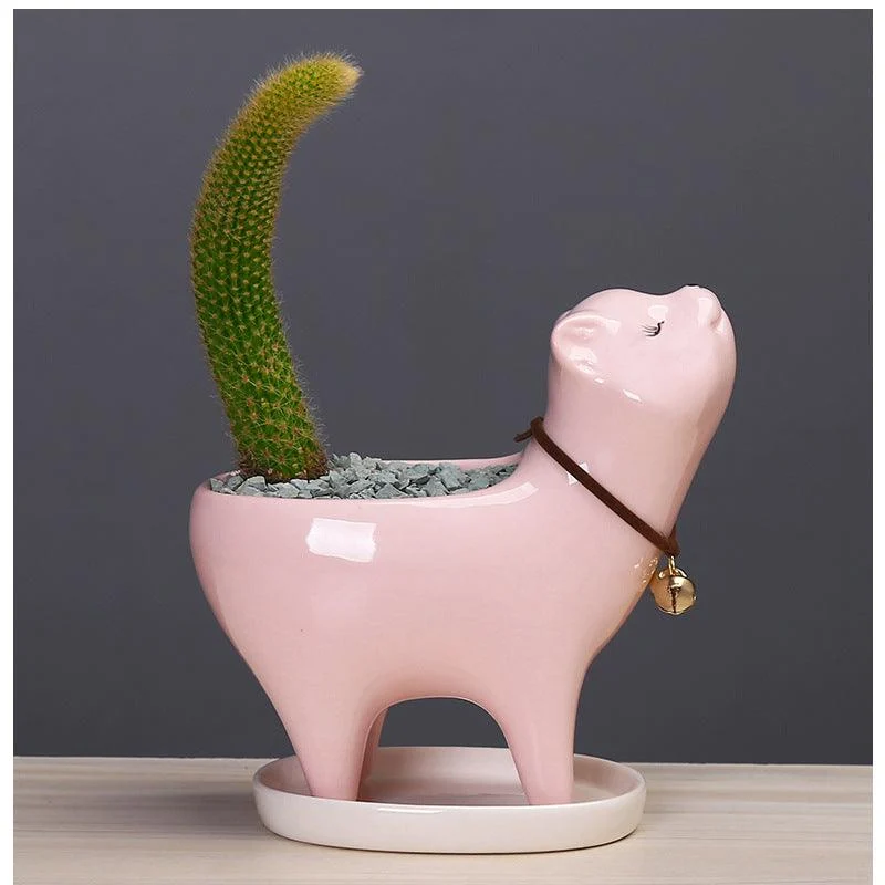 Ceramic Cat Tail Cactus Flowerpot -