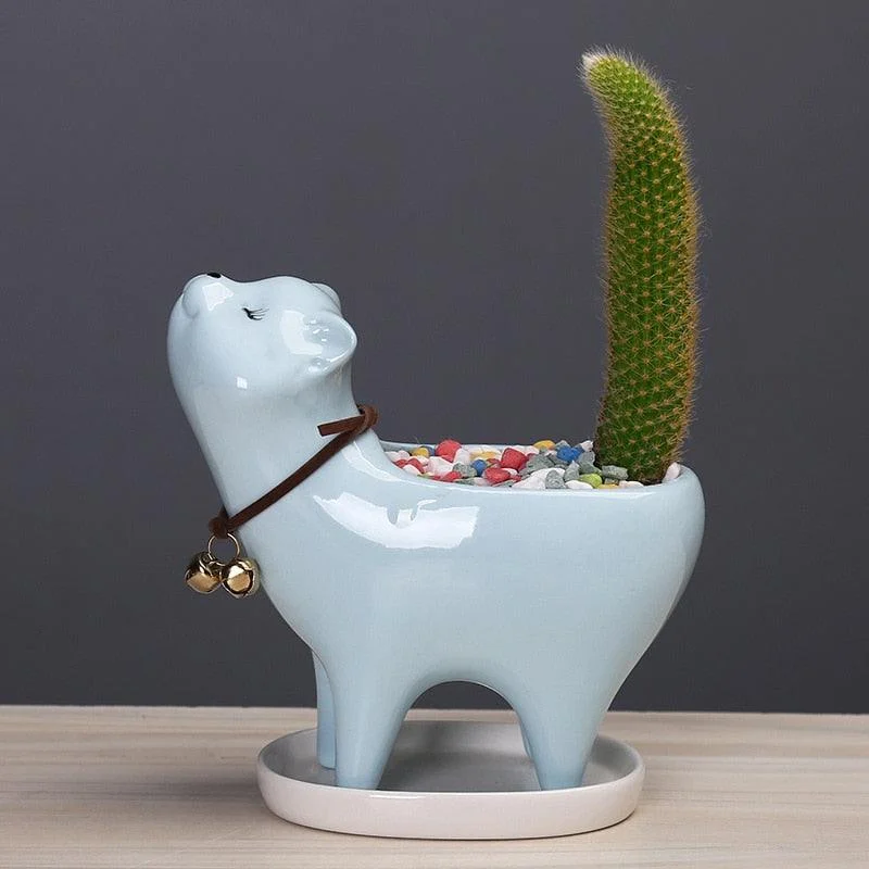 Ceramic Cat Tail Cactus Flowerpot -