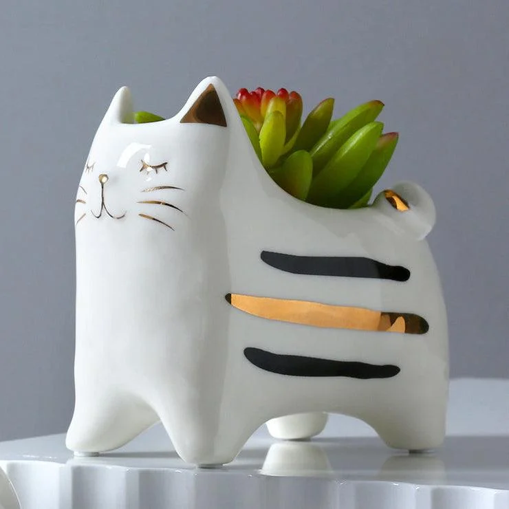 Ceramic Cat Vase Decor - - #tag1#