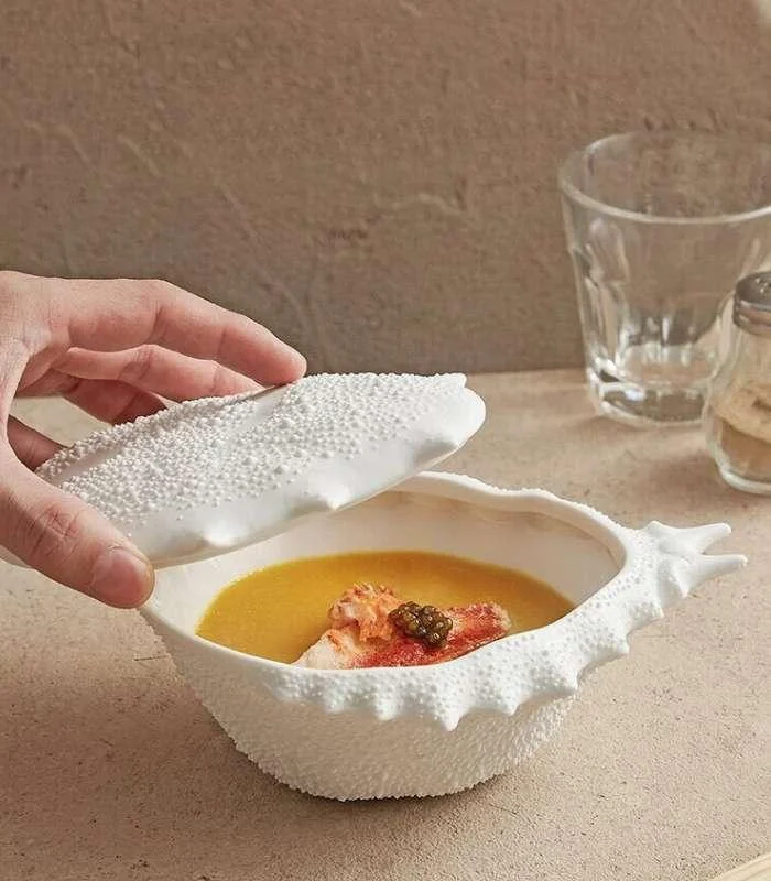 Ceramic Crab Bowl with Lid - White -  - #tag1#