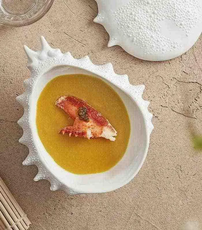 Ceramic Crab Bowl with Lid - White -  - #tag1#