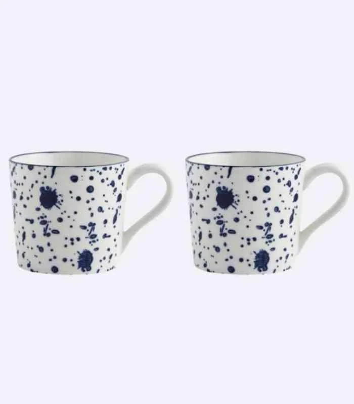 Ceramic Cups & Jug Ink Hand-painted White & Blue -  - #tag1#