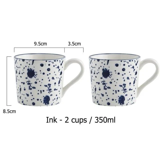 Ceramic Cups & Jug Ink Hand-painted White & Blue -  - #tag1#