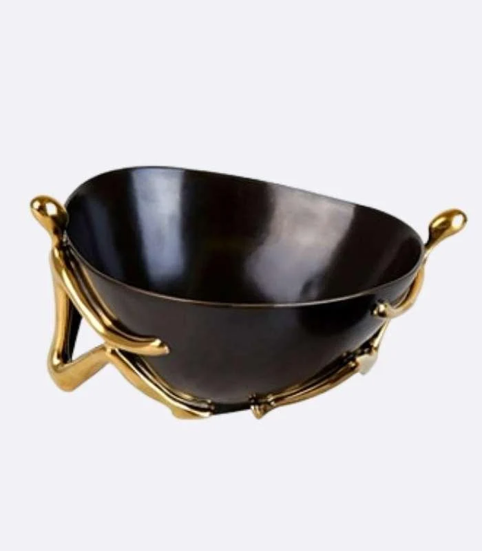Ceramic Decorative Accent Bowl with Gold Human Abstract Figures Black -  - #tag1#