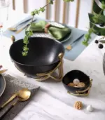 Ceramic Decorative Accent Bowl with Gold Human Abstract Figures Black tag1