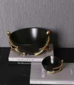 Ceramic Decorative Accent Bowl with Gold Human Abstract Figures Black tag1