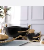 Ceramic Decorative Accent Bowl with Gold Human Abstract Figures Black tag1