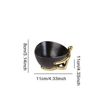 Ceramic Decorative Accent Bowl with Gold Human Abstract Figures Black -  - #tag1#
