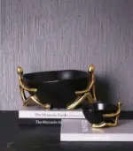 Ceramic Decorative Accent Bowl with Gold Human Abstract Figures Black tag1