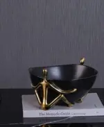 Ceramic Decorative Accent Bowl with Gold Human Abstract Figures Black tag1