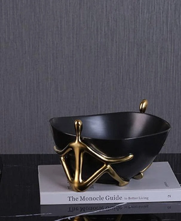 Ceramic Decorative Accent Bowl with Gold Human Abstract Figures Black -  - #tag1#