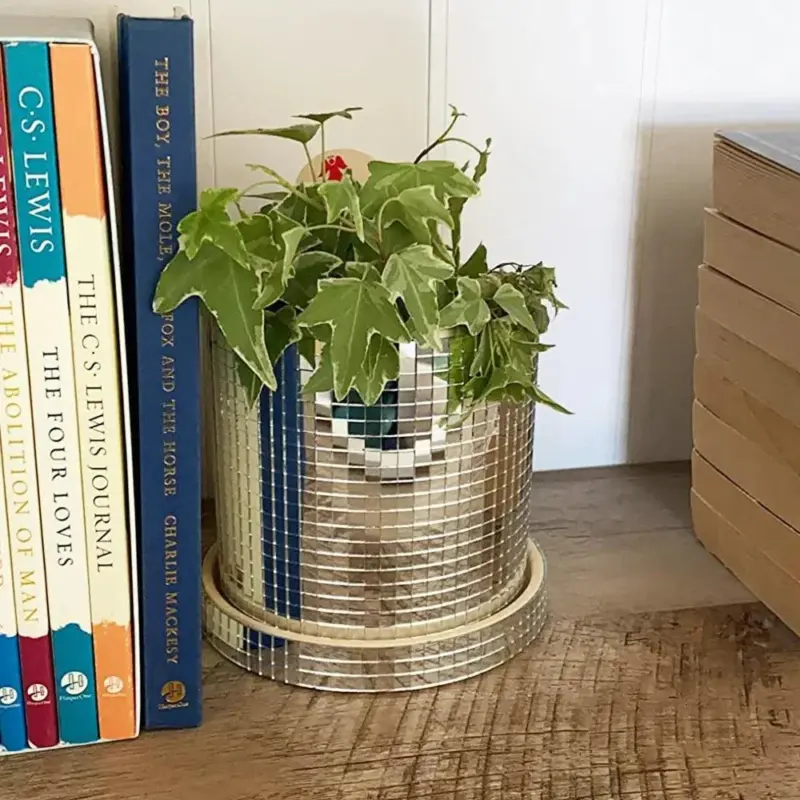 Ceramic Disco Mirror Ball Planter Pot tag1