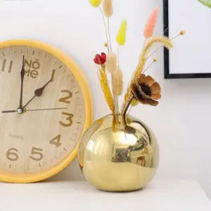Ceramic Golden Mirror Ball Vase For Flower Arrangement - 