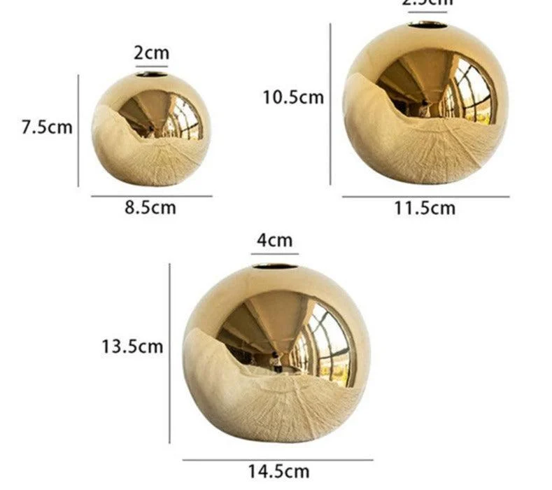 Ceramic Golden Mirror Ball Vase For Flower Arrangement -