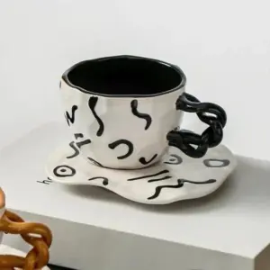 Ceramic Hand Painted Breakfast Mug + Saucer Set