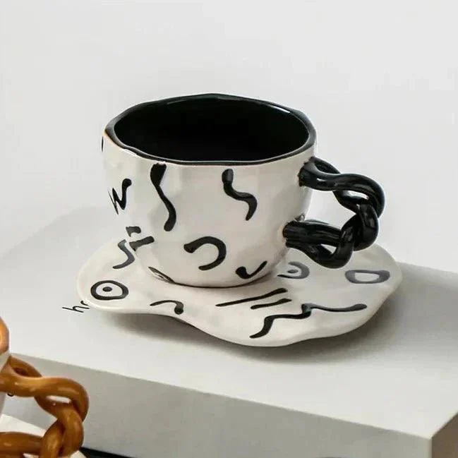 Ceramic Hand Painted Breakfast Mug + Saucer Set -  - #tag1#
