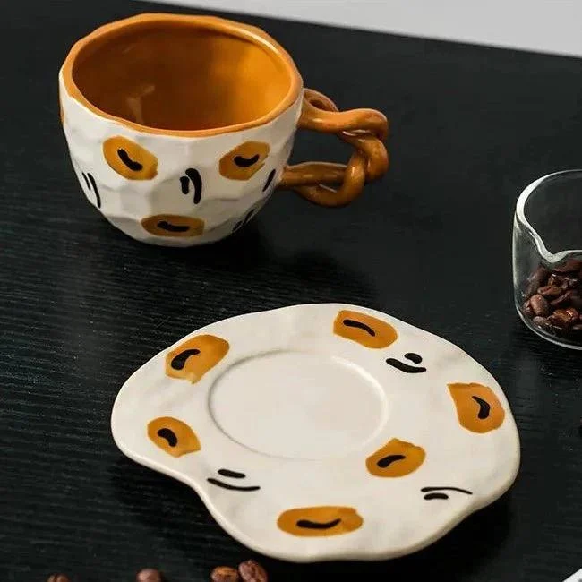 Ceramic Hand Painted Breakfast Mug + Saucer Set -  - #tag1#