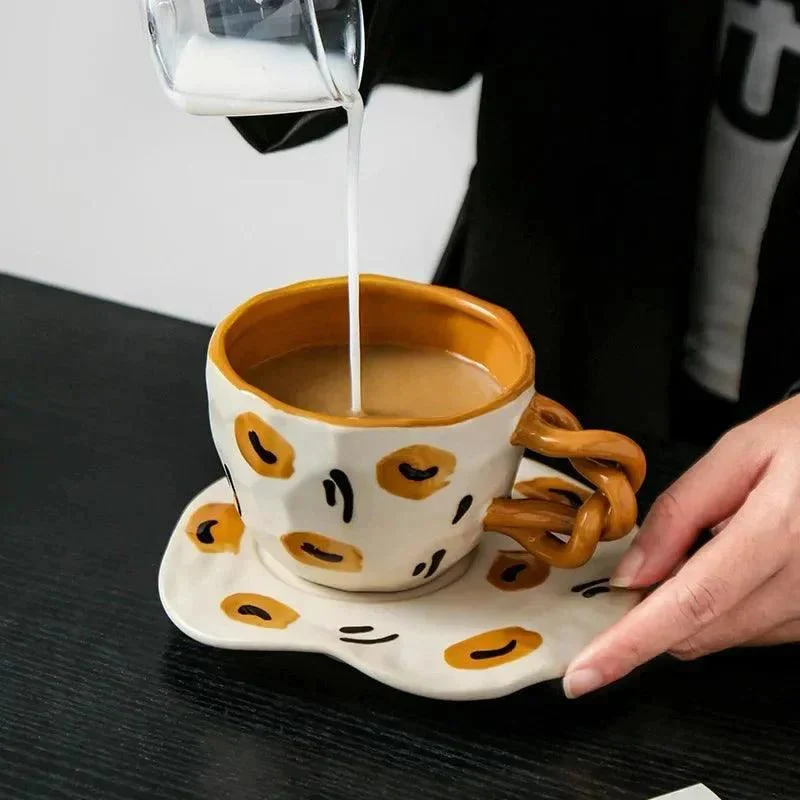 Ceramic Hand Painted Breakfast Mug + Saucer Set -  - #tag1#