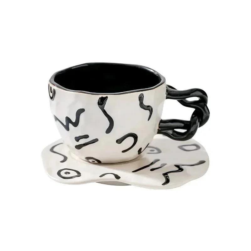 Ceramic Hand Painted Breakfast Mug + Saucer Set -  - #tag1#
