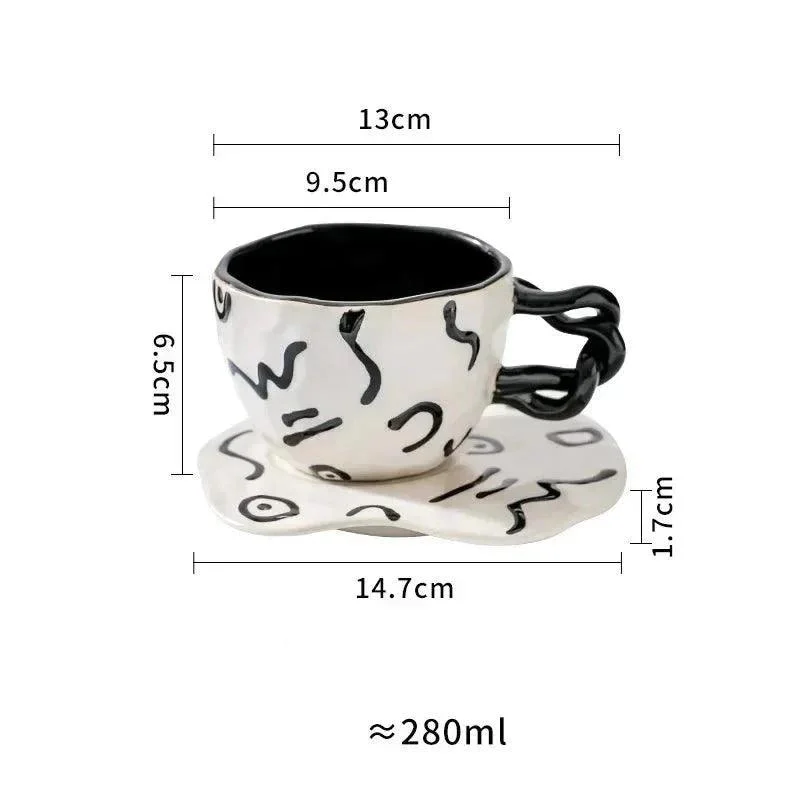 Ceramic Hand Painted Breakfast Mug + Saucer Set -  - #tag1#