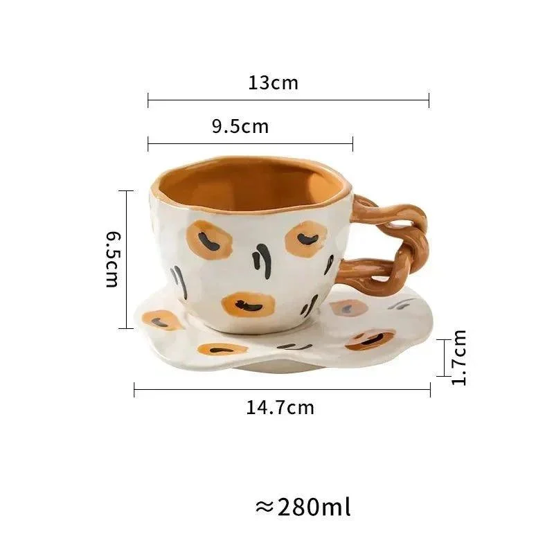 Ceramic Hand Painted Breakfast Mug + Saucer Set -  - #tag1#