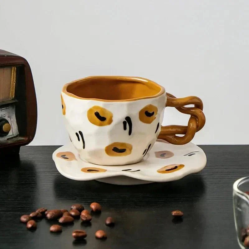Ceramic Hand Painted Breakfast Mug + Saucer Set -  - #tag1#