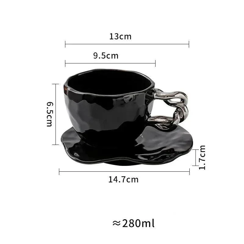Ceramic Hand Painted Breakfast Mug + Saucer Set -  - #tag1#