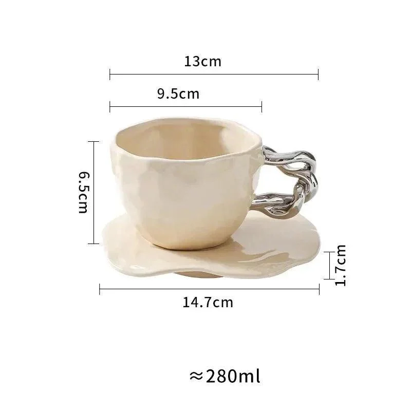 Ceramic Hand Painted Breakfast Mug + Saucer Set -  - #tag1#