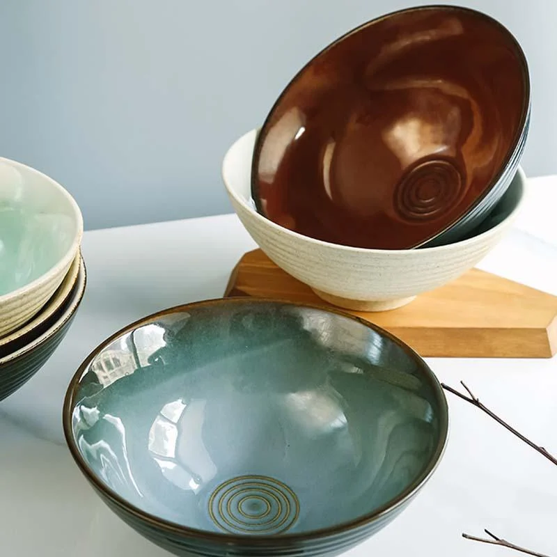 Ceramic Noodle Bowl and Soup Spoons -