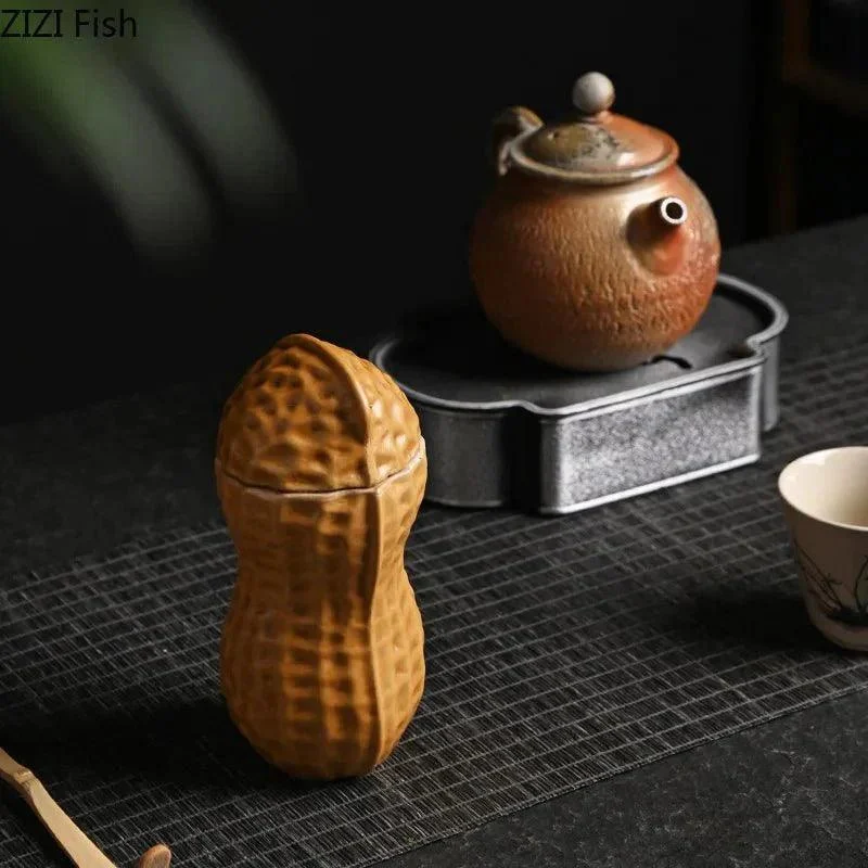 Ceramic Peanut Tea Caddy With Lid -  - #tag1#