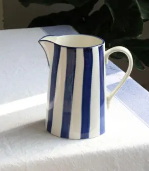 Ceramic Pitcher Hand-Painted White & Blue Large 1.5L