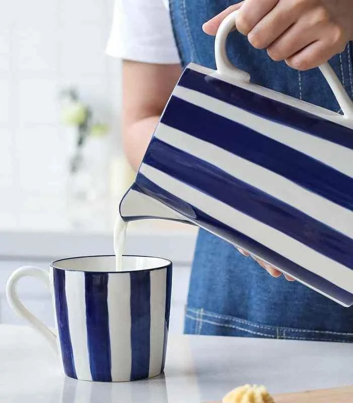 Ceramic Pitcher Hand-Painted White & Blue Large 1.5L -  - #tag1#