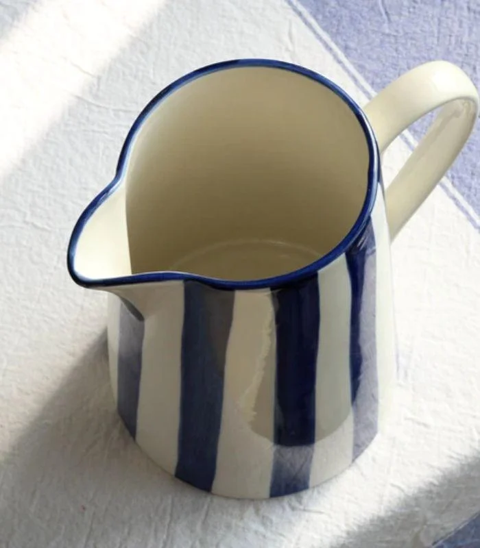 Ceramic Pitcher Hand-Painted White & Blue Large 1.5L -  - #tag1#