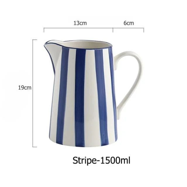 Ceramic Pitcher Hand-Painted White & Blue Large 1.5L -  - #tag1#