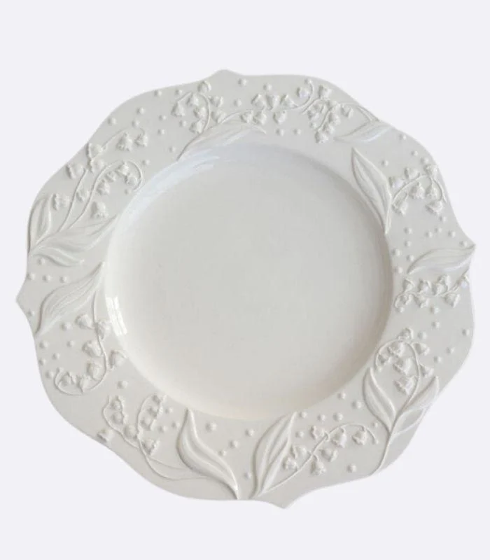 Ceramic Plate Lily of the Valley Embossed Flower Dinner Tableware -  - #tag1#