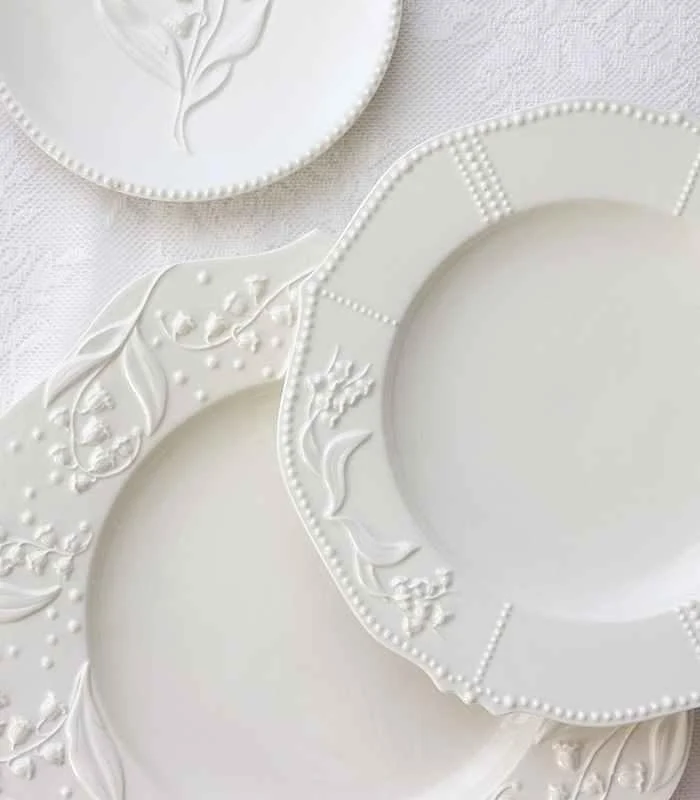Ceramic Plate Lily of the Valley Embossed Flower Dinner Tableware -  - #tag1#