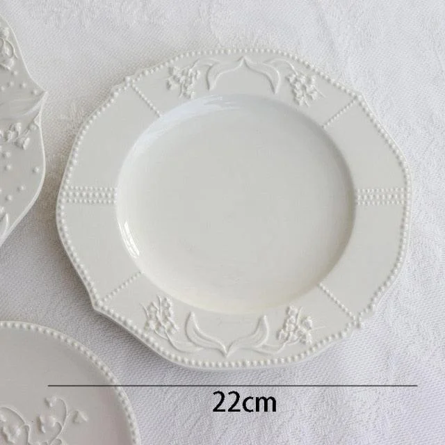 Ceramic Plate Lily of the Valley Embossed Flower Dinner Tableware -  - #tag1#