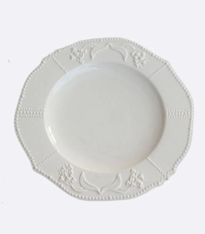 Ceramic Plate Lily of the Valley Embossed Flower Dinner Tableware -  - #tag1#