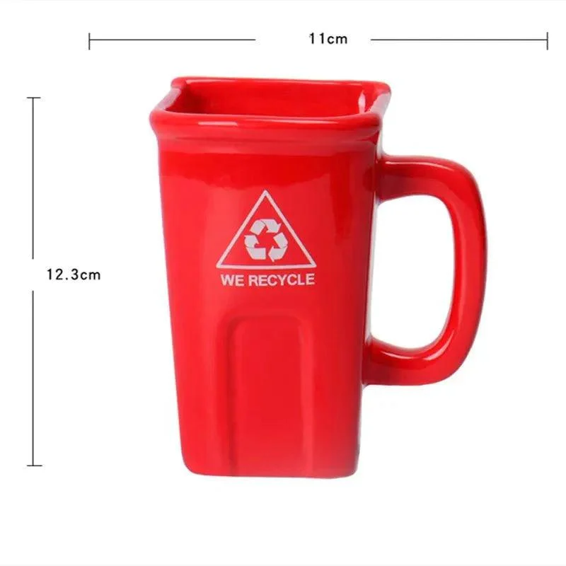 Ceramic Rubbish Bin Shape Mug With Shovel Spoon -  - #tag1#