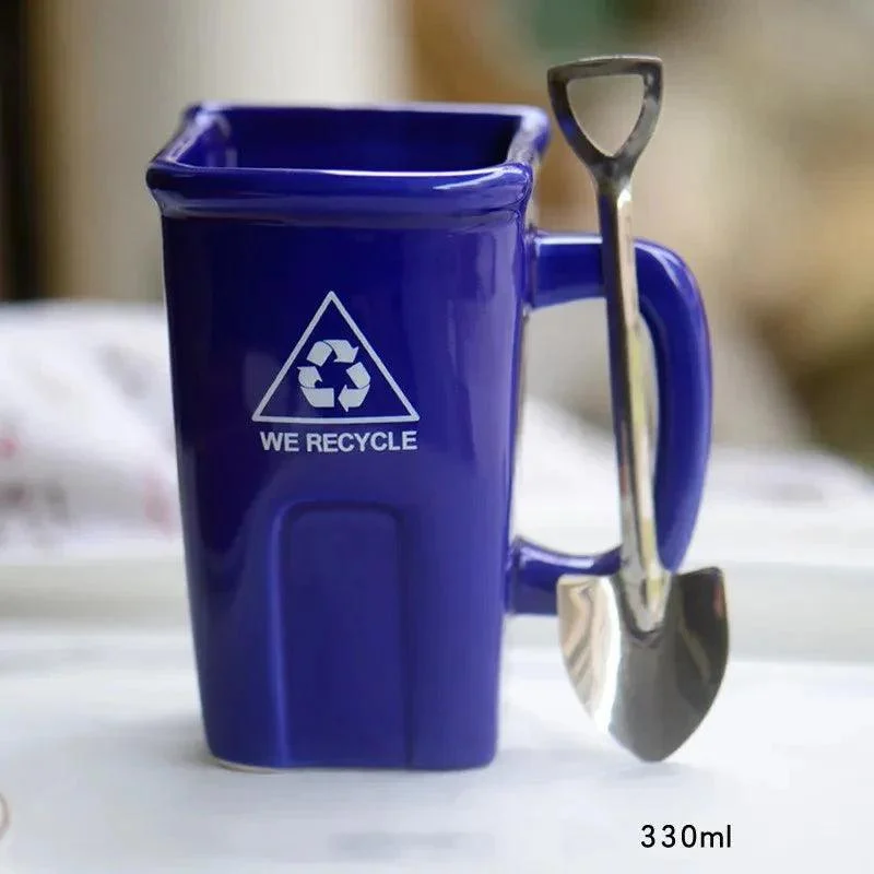 Ceramic Rubbish Bin Shape Mug With Shovel Spoon -  - #tag1#