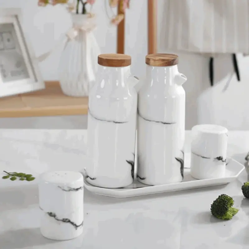 Ceramic Salt Pepper Oil Vinegar 5 Piece Set