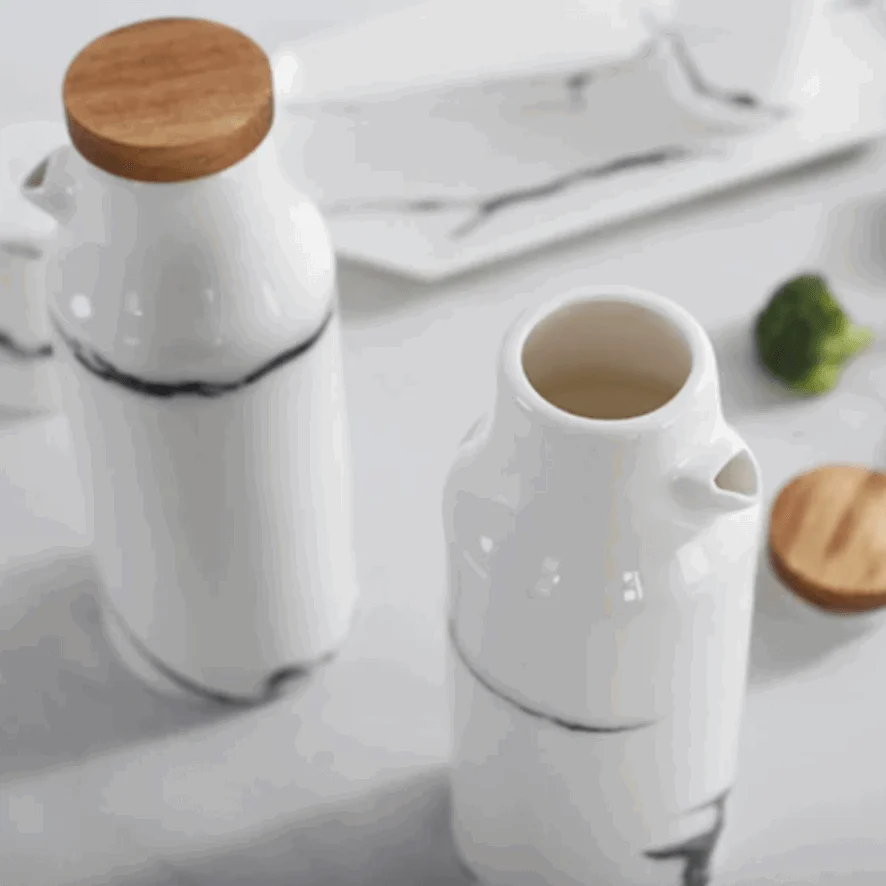 Ceramic Salt, Pepper, Oil & Vinegar 5-Piece Set -