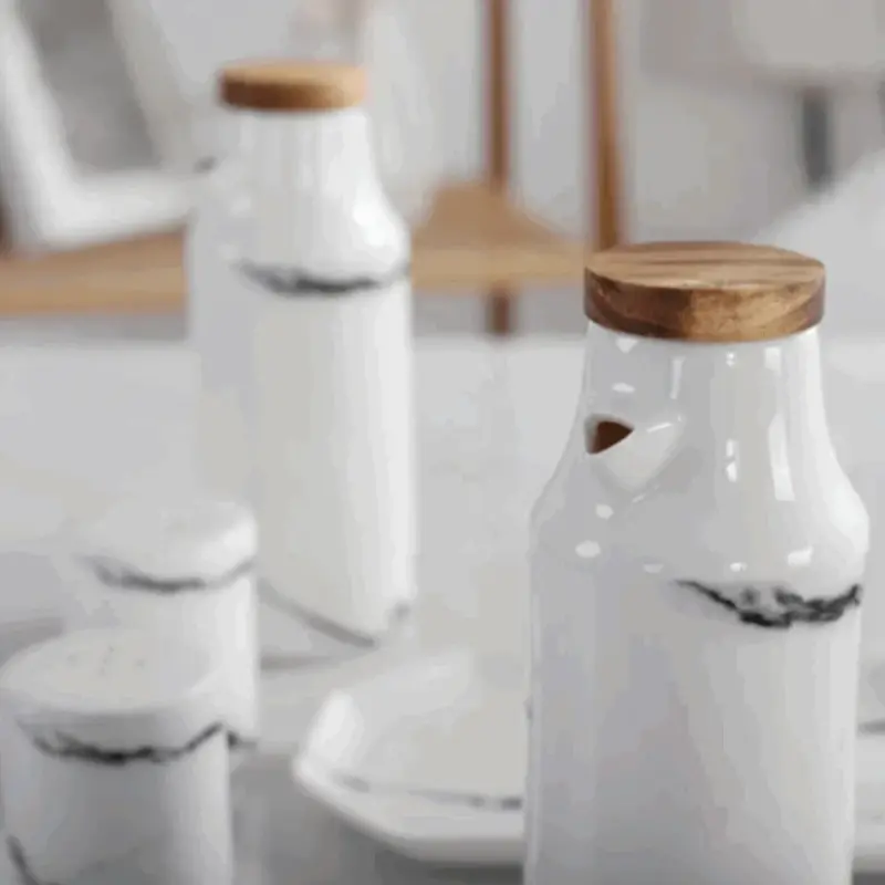 Ceramic Salt Pepper Oil Vinegar 5 Piece Set